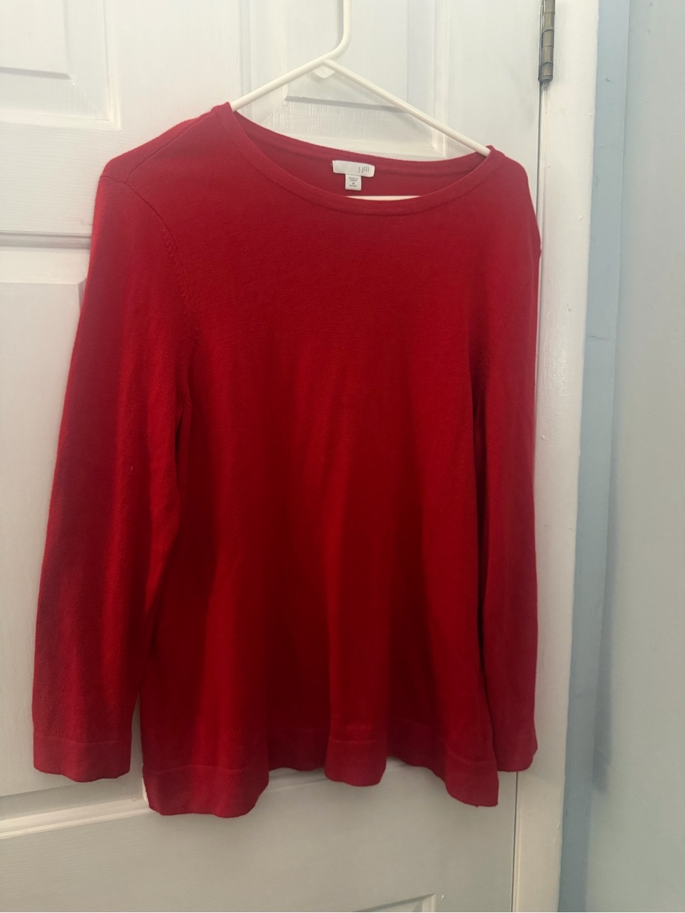 J. Jill Red Cotton Blend Knit Sweater M Petite Long Sleeve